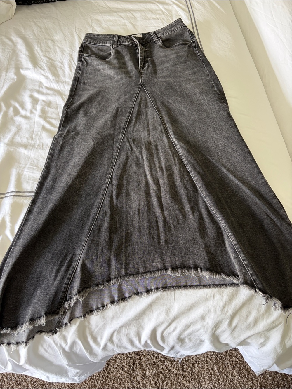 Women's Black Washed Denim Maxi Skirt
